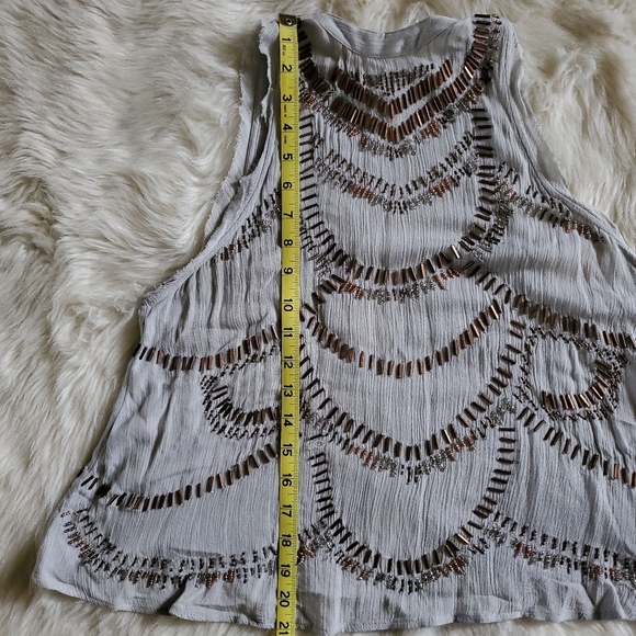 Free People Ferris Wheel Beaded Mock Neck Open Back Top Gray Size XS - Picture 16 of 16